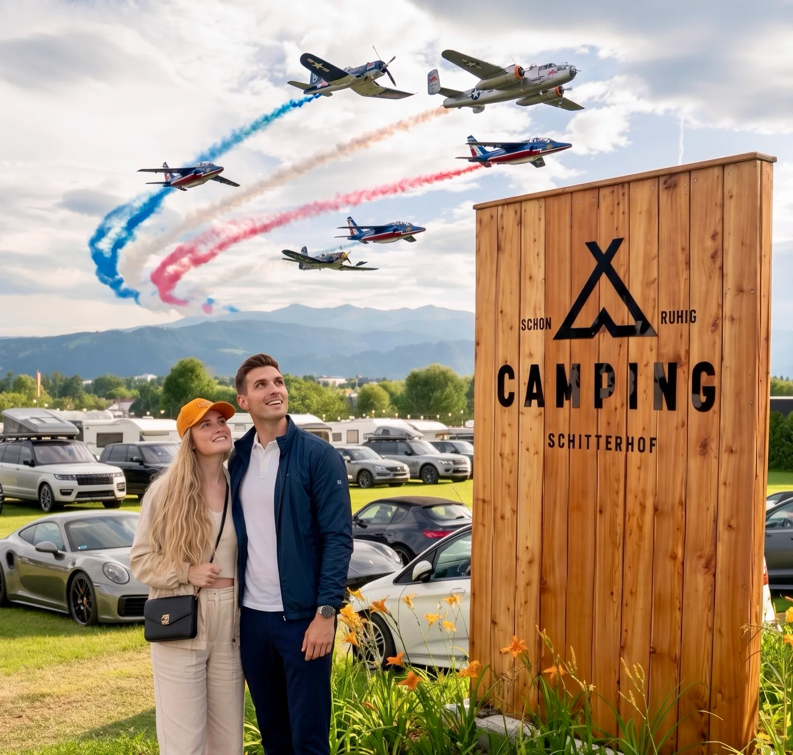 Letalski miting AirPower nad kampom — Schitterhof CAMPING WEISS pri Spielbergu