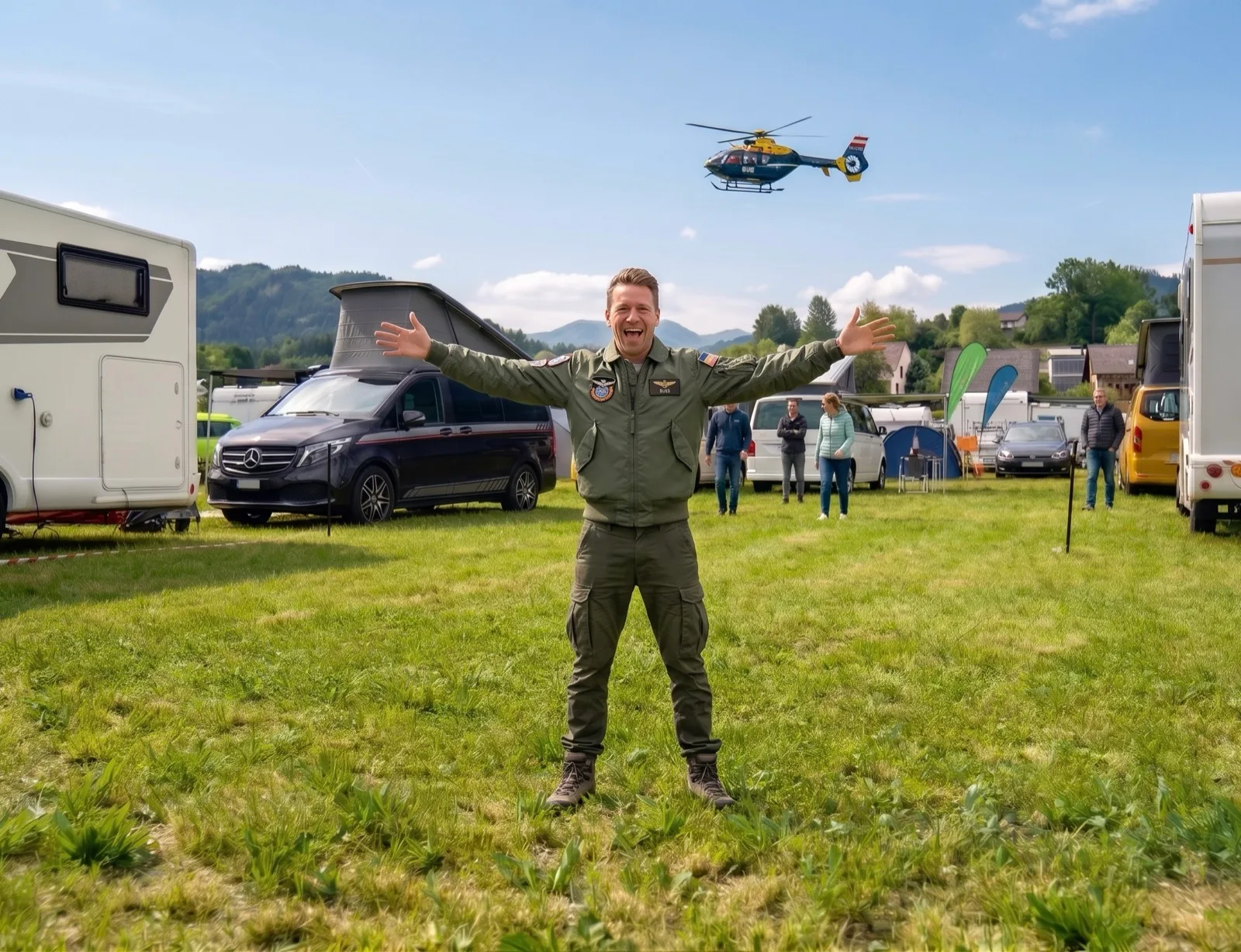 Gost v pilotski opremi v kampu — AirPower kamp pri Zeltwegu
