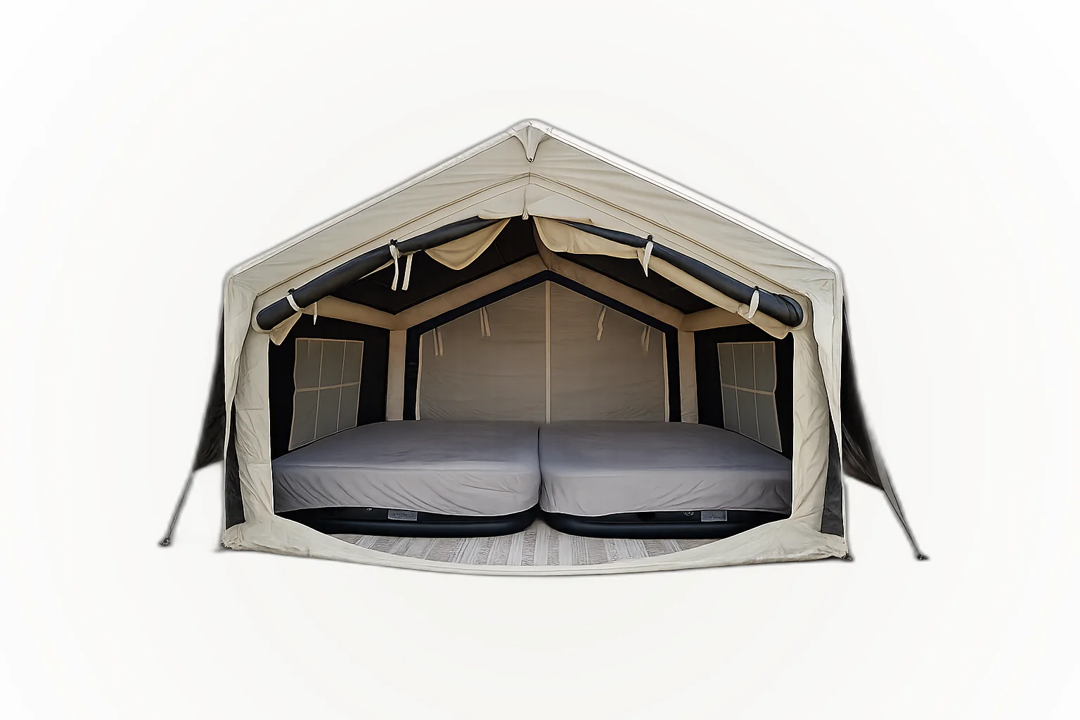 Aufgebautes Comfort-Zelt für vier Personen von außen mit Dachfenster — Camping am Red Bull Ring